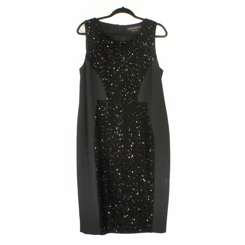 Marina Rinaldi Black Dicoreo Sequin Detail Front Sheath Dress